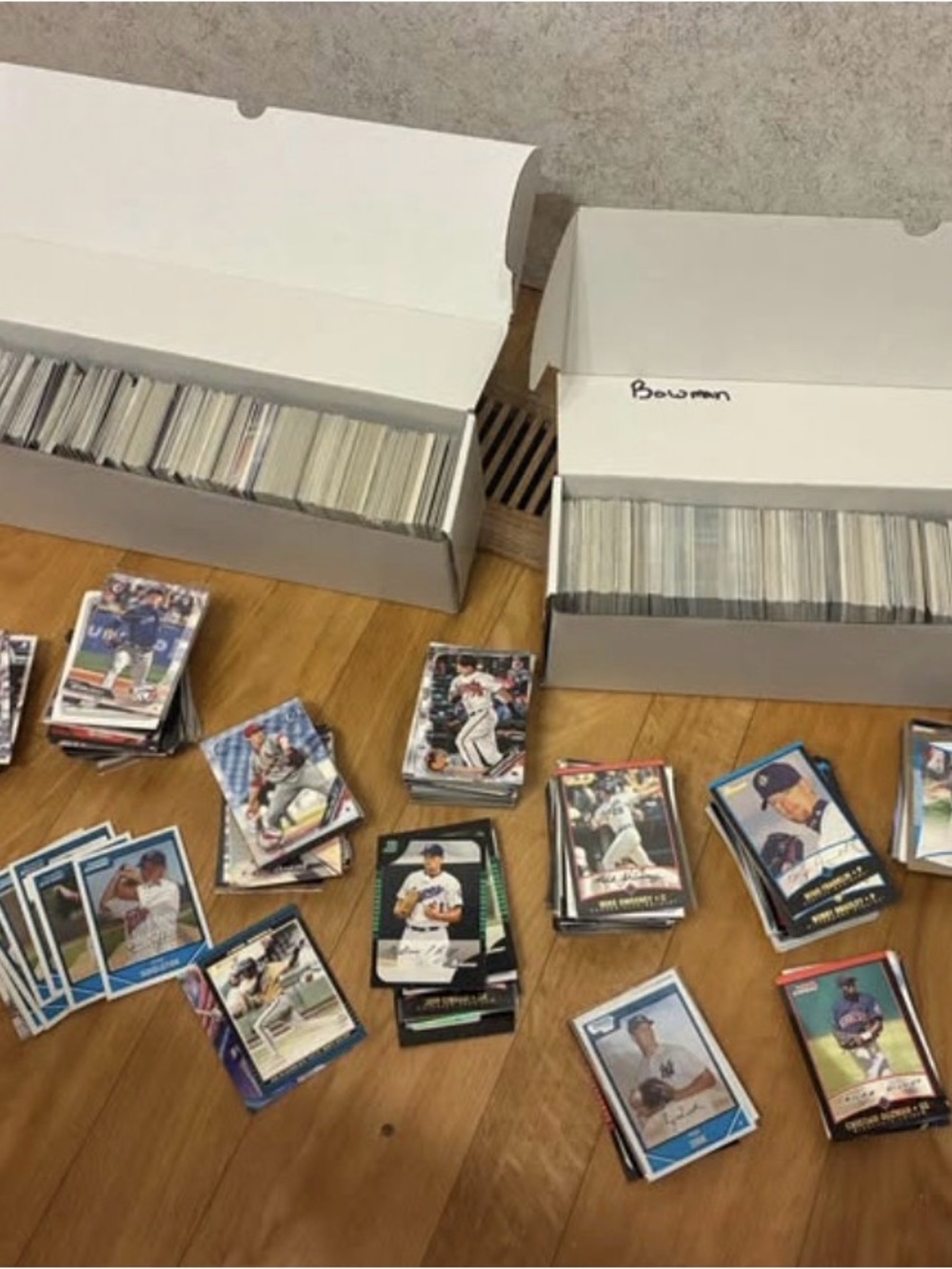 2 Large Cases of Bowman Baseball Card Lot with Storage Boxes